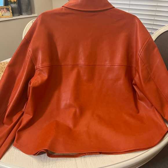 FAUX LEATHER JACKET! Beautiful orange color. Size large. - Picture 2 of 4